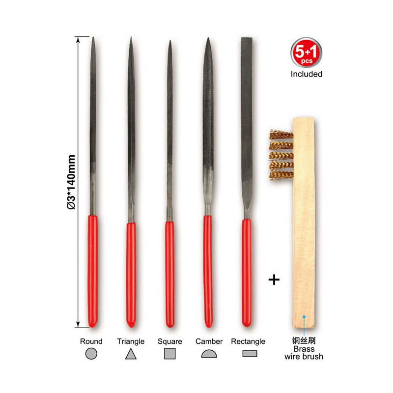 Set model of 5 fine files + metal brush | Scientific-MHD