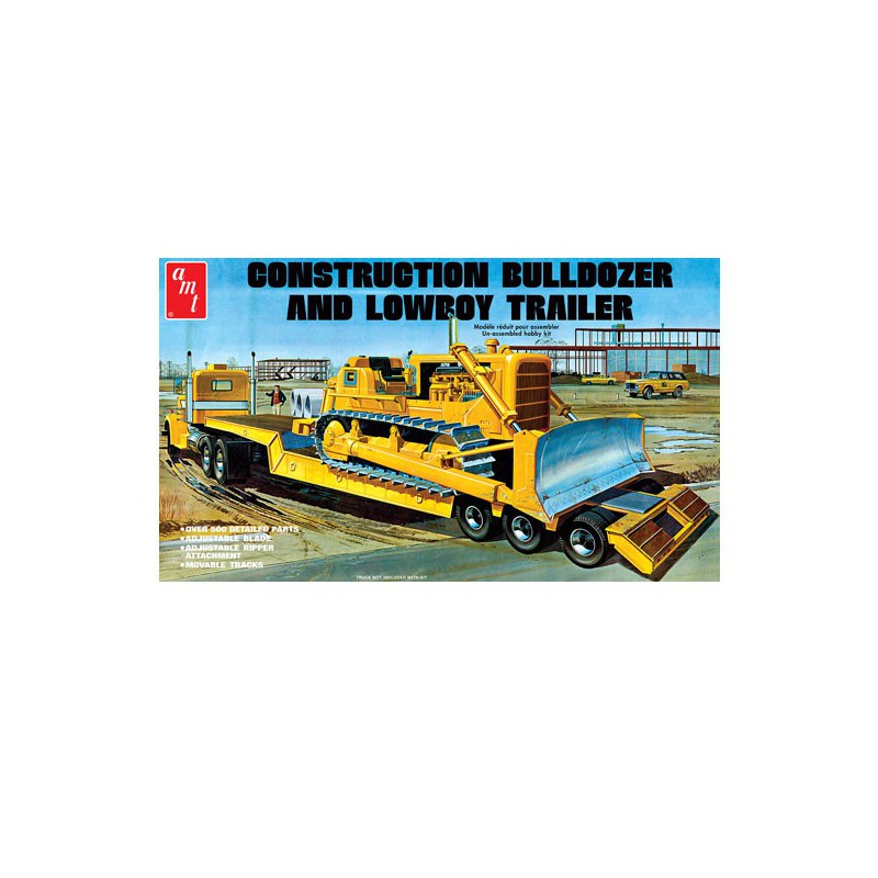 Lowboy Trailer & Bulldozer Combo 1:25 plastic truck model | Scientific-MHD