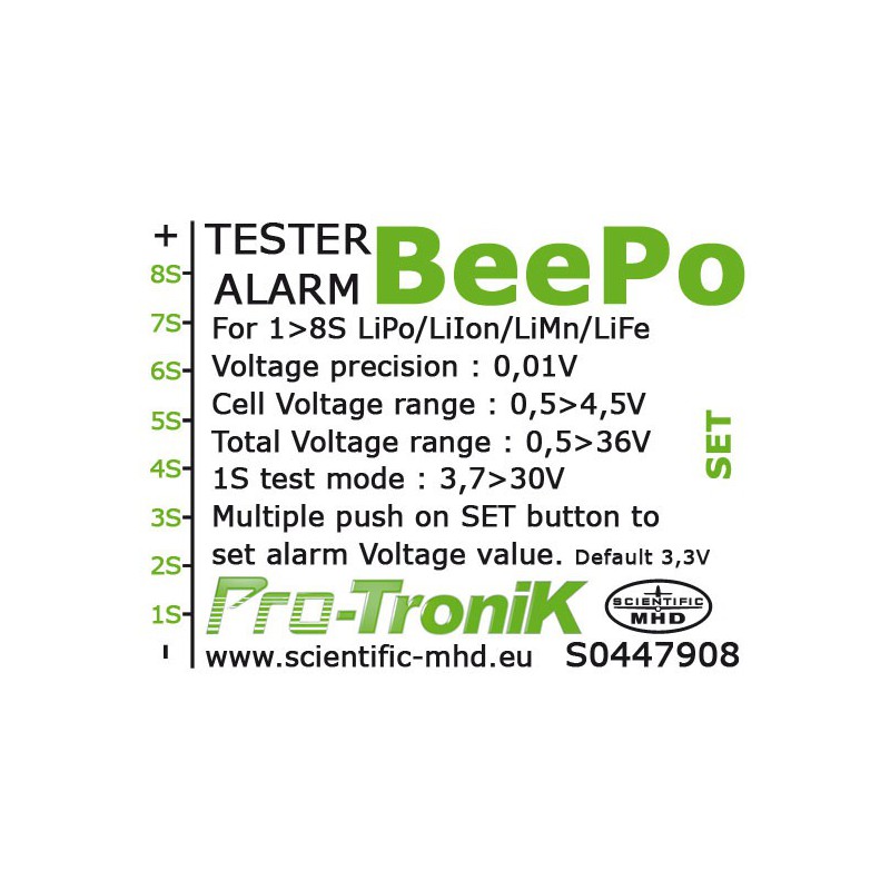 LIPO ACCCA for BEEPO radio-controlled device, LI-PO 8S + ALARME TESTERS | Scientific-MHD
