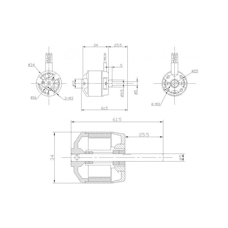 Draft electric motor DM2615 KV1050 engine | Scientific-MHD