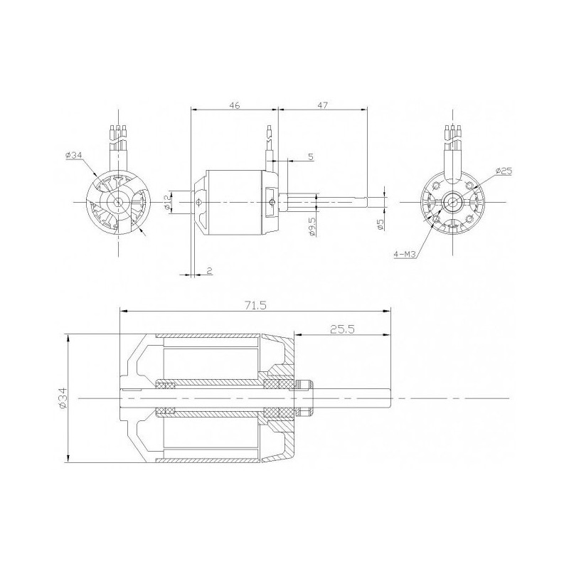Draft electric motor DM2625 KV900 engine | Scientific-MHD