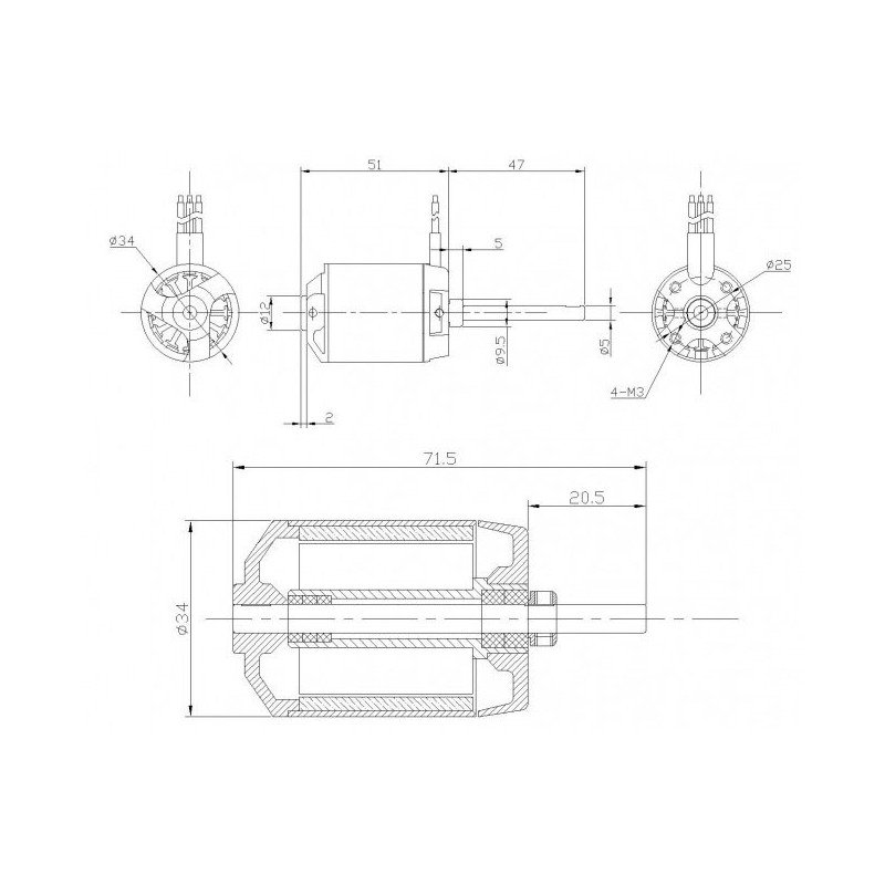 Draft electric motor DM2630 KV750 engine | Scientific-MHD
