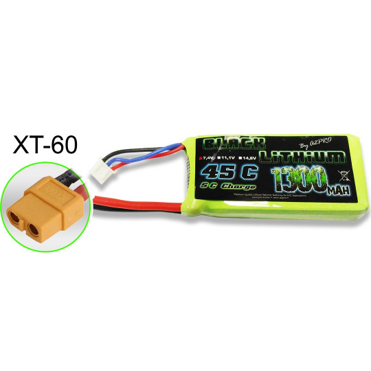 Lipo black lithium 1300mAh 45c 2s XT-60 Lipo black lithium 1300mAh...