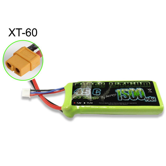 Lipo black lithium 1500mAh 45c 2s XT-60 Lipo black lithium 1500mAh...
