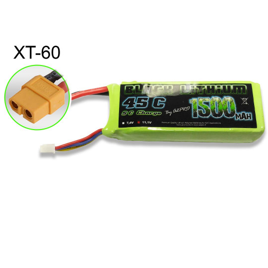 Lipo black lithium 1500mAh 45c 3s XT-60 Lipo black lithium 1500mAh...