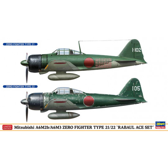 Plastic model aircraft Mitsubishi A6M2b and A6M3 "Rabaul ace set" 1:72 Plastic model aircraft...
