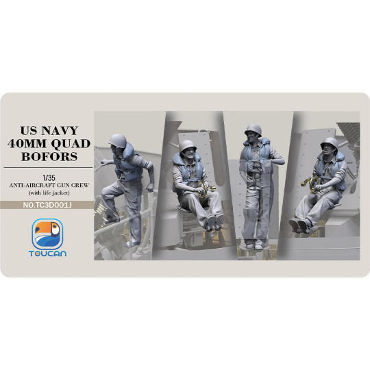 US NAVY 40MM QUAD BOFORS anti-aircraft gun crew with life jackets set 1J 1:35 US NAVY 40MM QUAD BOFORS...