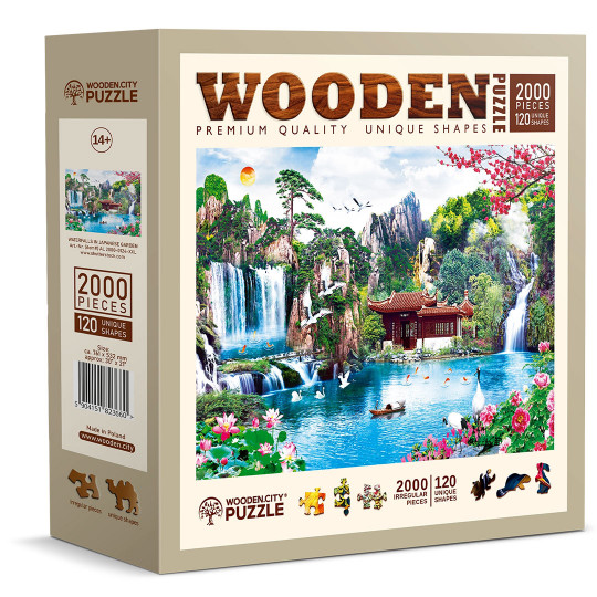 Waterfalls in Japanese Garden landscape puzzle 2000/120 Wooden City Waterfalls in Japanese...